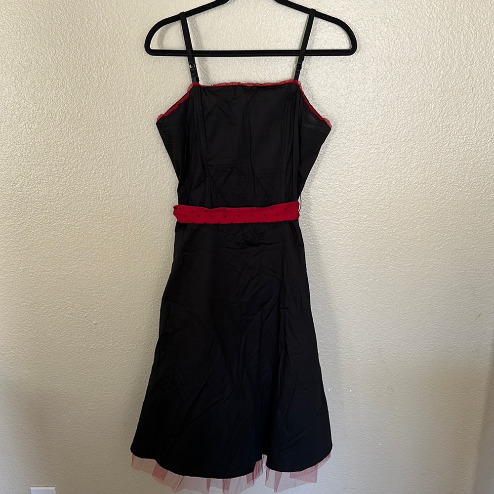 Morbid Threads Black Goth Dress with Red Tulle and Polka Dot Belt Size M